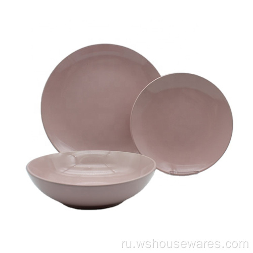 Оптовая розовая круглая тарелка набор керамическая посуда